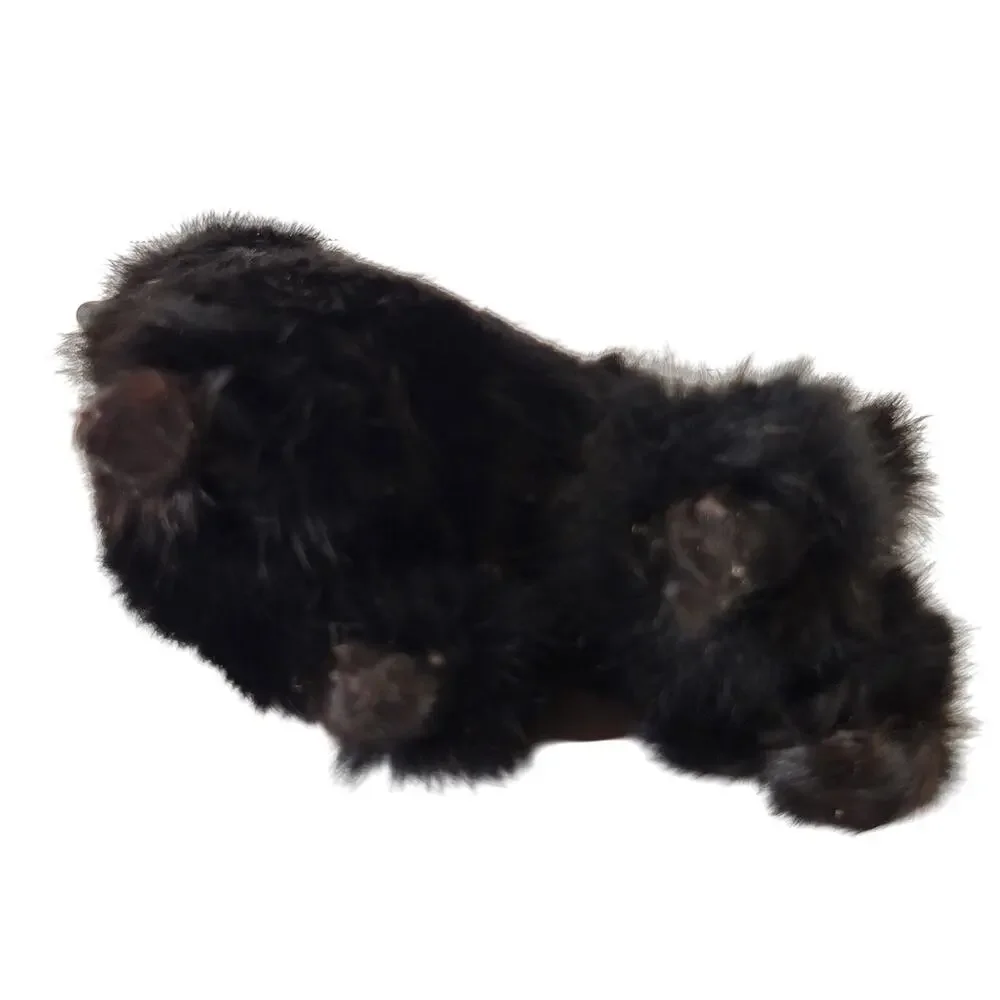Vintage Black Poodle Dog Figurine Realistic Real Fur 6